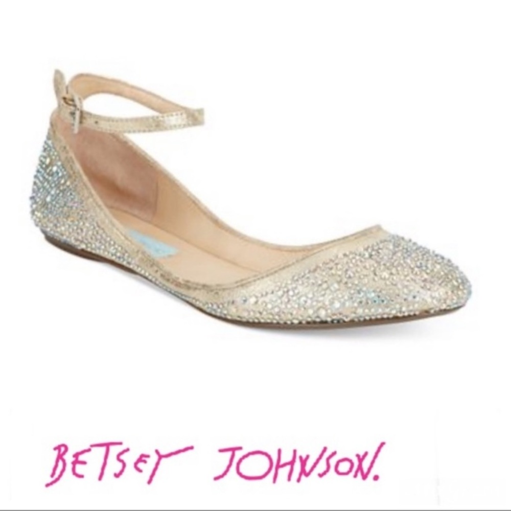 Betsey Johnson Joy champagne rhinestone flats